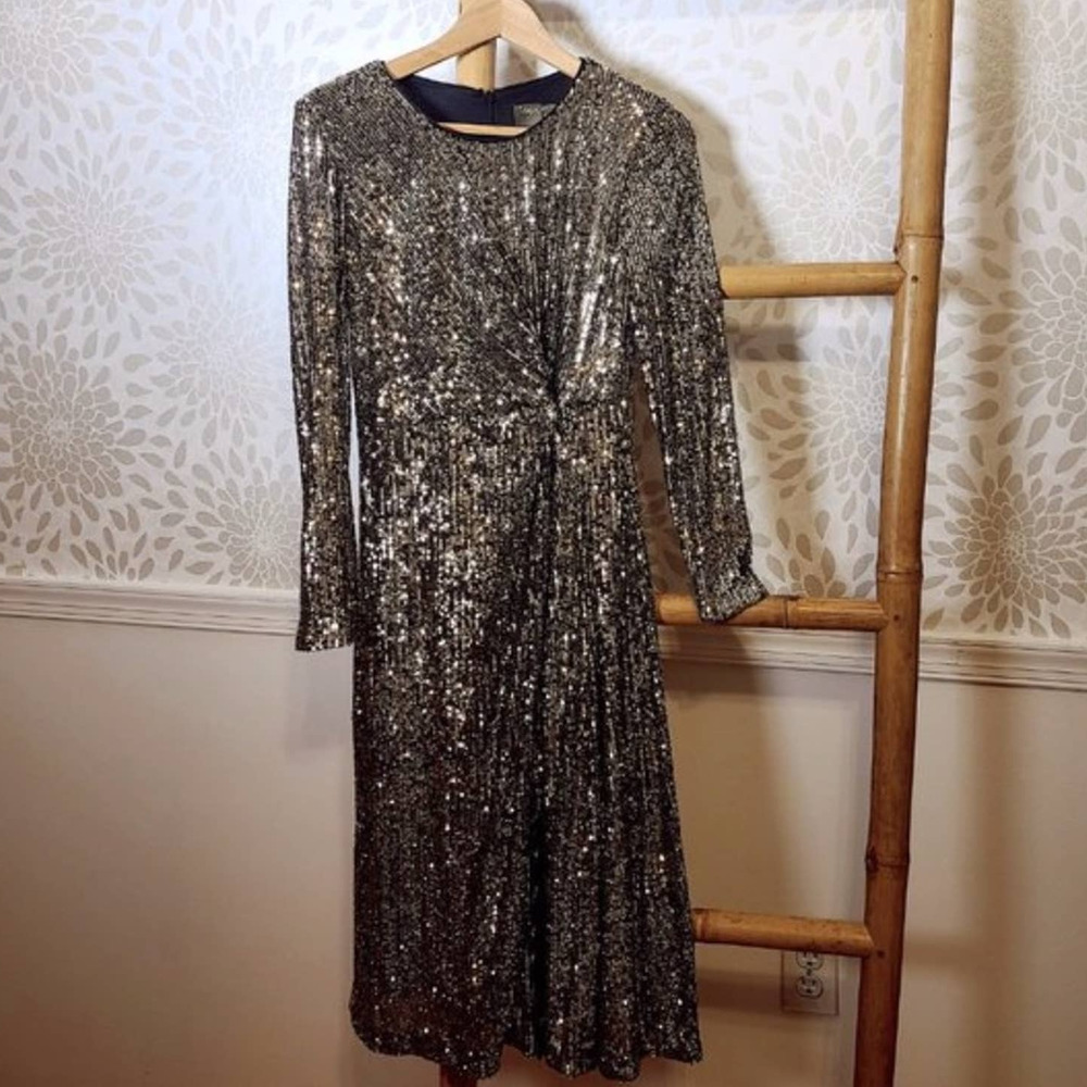 Taylor Sequined Slit Midi Holiday Dress